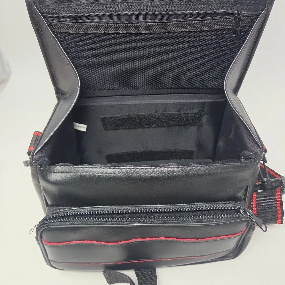 Vintage Official CANON Leather Case Black Red w/ Shoulder Strap 80s Footed